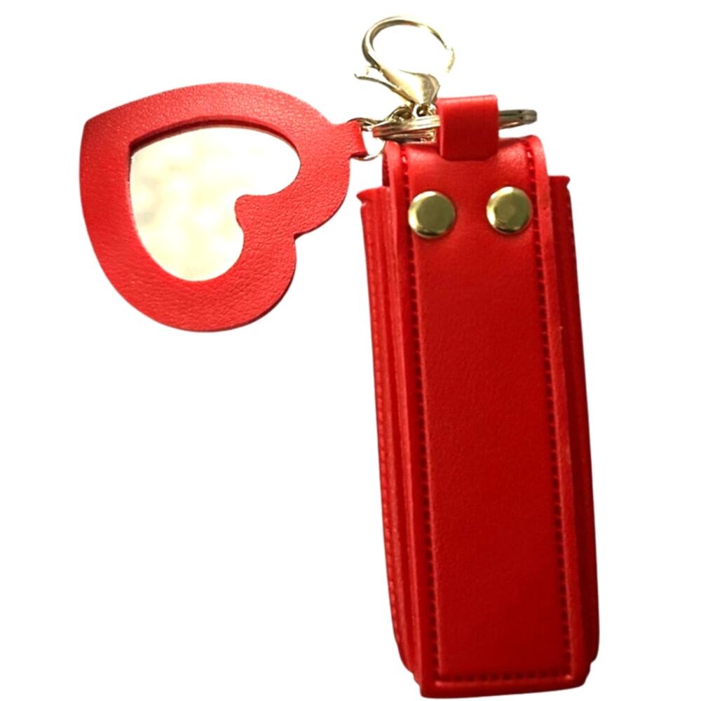 Red Heart Mirror Lip Gloss Balm Lipstick Holder Keychain Bottle Tote Bag Charm - Picture 3 of 5
